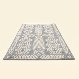 Alfombra DECORDEC Silver Nomad Gris Marfil de Lana, Hecha a Mano, Antideslizante, Ecológica, de Pelo Largo, con Patrón Geométrico Tribal Moderno - Product Image 2