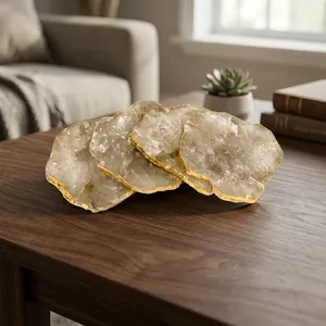 Natural Agate Stone <b>Coaster</b> Set Gold Edge Irregular Round Crystal <b>Coasters</b> Handmade Decorative Tabletop <b>Drink</b> <b>Coaster</b> - Product Image 3