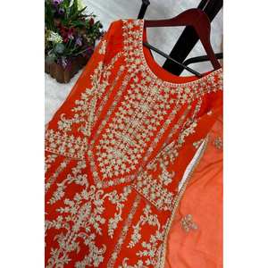 Designer Party Wear XL <b>Top</b> and Sharara with Dupatta Handcrafted <b>Pearl</b> Stone Work - Product Image 1