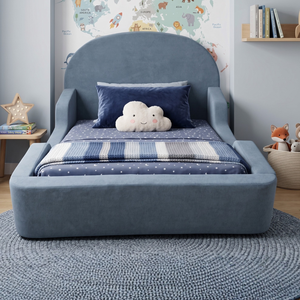 Lit de sol en mousse pour tout-petits, bleu, moderne, confortable, écologique, recouvert de velours, compressé sous vide pour la chambre à coucher - Product Image 1