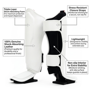 Custom Muay Thai Boxing MMA Shin Guards Genuine Leather Breathable Hook & Loop Closure Fairtexs <b>Cheap</b> OEM - Product Image 5