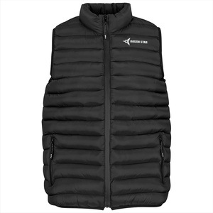 DAIZEN STAR Men's Black Stand Collar Puffer Vest Zipper Closure Windproof Casual Winter Outerwear Solid Color Polyester Wadding - Product Image 1