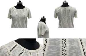 Blusa de punto de manga corta con cuello redondo para mujer, color liso, con paneles y detalle de ojales, ajuste regular, transpirable, informal - Product Image 4
