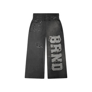 Ensemble sweat à capuche et pantalon de survêtement pour homme, haute qualité, délavé à l'acide, vintage, hiver, respirant, imprimé, avec strass, épais, uni, avec cordon de serrage - Product Image 3