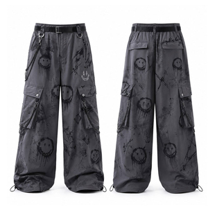 Gothic Wide Leg Cargo Pants Mid Waist Loose Fit Denim Eco-Friendly Quick Dry Solid Pattern Metal Ring Decoration Men's Autumn - Product Image 5