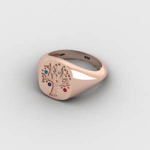 Bague Chevalière Tendance en Argent Sterling 925 Plaqué Or 13mm avec Pierre Coussin Arbre de Vie et Pierres Colorées, Bijoux Fins pour Hommes - Product Image 4