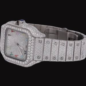 Reloj de Pulsera de Cuarzo con Caja Cuadrada Personalizada, Cristal de Moda, Diamantes Moissanite, Números Arábigos Multicolor, Características Clásicas - Product Image 3