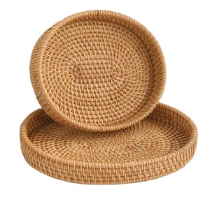 Plateau de service tissé en osier de forme ovale plateau de service de fruits d'eau tressée ensemble de plateau de rotin tissé vente chaude de l'Inde - Product Image 1