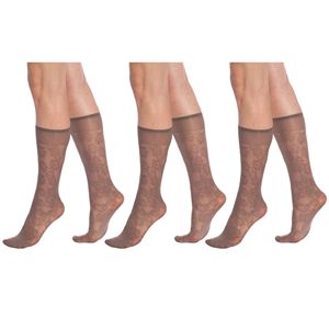 Calze al ginocchio trasparenti da donna, 3 paia, con motivo floreale e fascia antiscivolo - Product Image 5