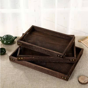 Plateau de service rustique en bois avec poignée, plateau de table basse rectangulaire en bois style ferme, plateau décoratif pour cuisine, nourriture et petit-déjeuner - Product Image 2