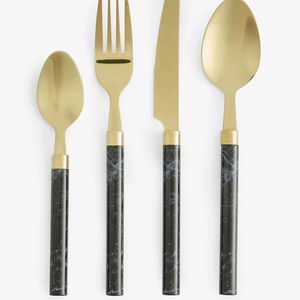 ชุดช้อนส้อมมีดสแตนเลสพร้อมด้ามจับลายหินอ่อน ดีไซน์ทันสมัย ทนทาน เหมาะสำหรับรับประทานอาหาร - Product Image 1