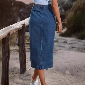 Falda Vaquera de Cintura Alta con Múltiples Botones para Mujer, Estilo Elegante y Urbano, Diseño Transpirable para Verano - Product Image 5