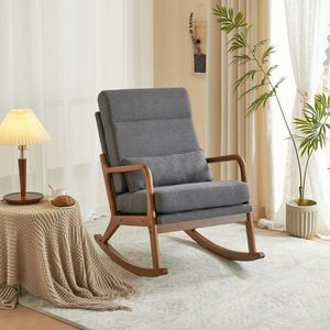 Sedia a dondolo da interno Dark Rocking 100*65*101cm con schienale alto, cuscino lombare, colore legno naturale, braccioli e schienale in legno massello, per soggiorno - Product Image 3