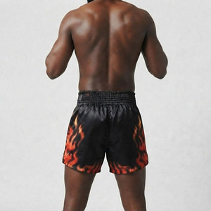 Custom Logo Black Flame Muay Thai Shorts | Premium Satin Fire Kickboxing <b>Trunks</b> | Professional <b>Men's</b> MMA & Boxing Fightwear - Product Image 4
