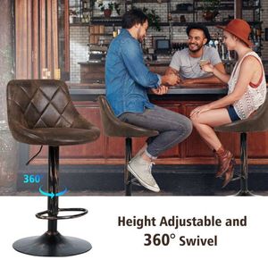 Ensemble de 2 tabourets de bar réglables avec dossier et repose-pieds, base chromée, cadre en métal PU pour cuisine, salle à manger, bar à domicile, pub, hôtel - Product Image 6