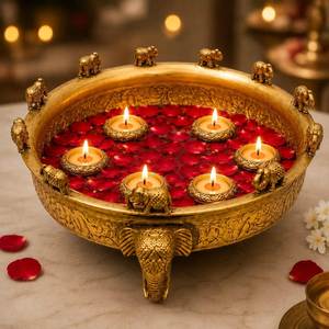 Lámpara Redonda de Latón para Diwali, Hecha a Mano, Decoración de Mesa, Ceremonia Religiosa, Festival, También Ideal para Regalo - Product Image 1