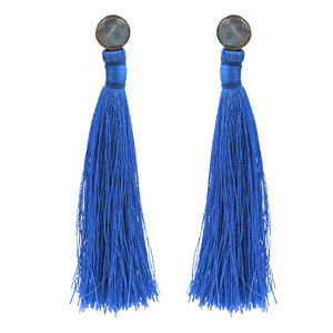 Pendientes Largos con Borlas Azules y Piedra de Labradorita Natural, Chapados en Oro, con Flecos, Unisex, para Fiesta, con Diseño de Flor - Product Image 1