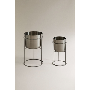 Juego de 2 Soportes Modernos para Macetas de Acero Inoxidable, Soporte de Piso de Alambre Minimalista, Soporte Geométrico Moderno de Metal para Plantas - Product Image 1