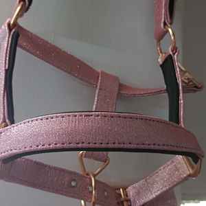สายจูงม้าสีชมพูหรูหราประดับกลิตเตอร์ พร้อมฮาร์ดแวร์สีโรสโกลด์ บุด้วยวัสดุนุ่ม ดีไซน์ตามหลักกายวิภาค สวมใส่สบาย ทนทาน สไตล์อังกฤษ - Product Image 4