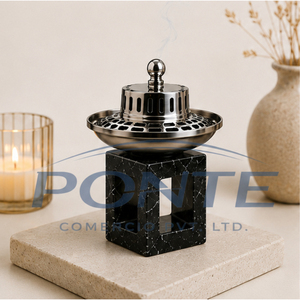 Luxury Natural Black Marble Incense Burner With Metal Cover Modern <b>Decorative</b> Bakhoor Oud Burner Mubkhar For Home Hotel <b>Decor</b> - Product Image 2