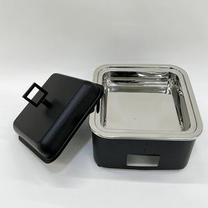 Plato para Calentar Comida Tipo Buffet, Cuadrado, Negro Mate, Moderno, de Acero Inoxidable, con Tapa, para Servicio de Catering - Product Image 3