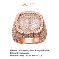 Anillo de Hombre de Oro Rosa con Moissanita Engastada, Joyería de Lujo Estilo Hip Hop, Anillo de Declaración, Estilo Americano, Regalo