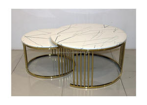 Table basse en marbre minimaliste moderne luxueuse en métal encadrée avec pièce de déclaration de style industriel géométrique - Product Image 5