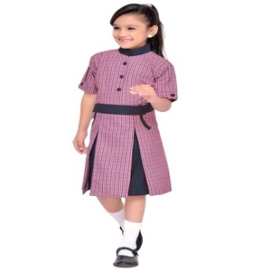 Toptan sınıf kalite malzeme Tartan çekler Frock elbise kızlar için ilkokul üniforması