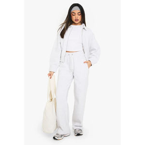 Women's <b>2</b> <b>Piece</b> Fleece Sweatshirt <b>Set</b> <b>White</b> Casual Loose Fit Full Length Pants With Pocket All Seasons Sportswear - Product Image 4