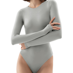 Bodysuit al por mayor para mujer, con logo personalizado, acanalado, ajustado, de fábrica OEM, premium, de manga larga - Product Image 5