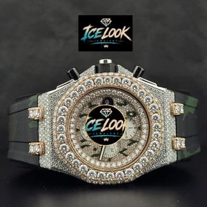 Reloj Cronógrafo de Lujo con Incrustaciones de Diamantes, Cuarzo, Acero Inoxidable, Bisel de Dos Tonos, Esfera con Escala Mixta, Correa de Camuflaje, Caja de 10 mm para Hombre - Product Image 5
