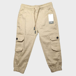 Pantalon cargo Oxford bleu clair pour homme, taille haute, devant plat, cordon de serrage, coupe ajustée décontractée, poches, respirant, en coton, pour l'automne - Product Image 3