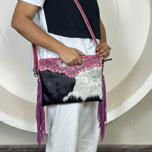 Exclusive Premium Quality 2025 Customized Hand Tooled Cowhide Leather Handbags Handled Zipper Crossbody <b>Shoulder</b> Fringe <b>Bags</b> - Product Image 4