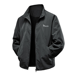Veste bomber coupe-vent pour homme Relevo personnalisée, col montant, fermeture éclair, couleur unie noire, veste décontractée streetwear - Product Image 1