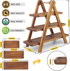 Plateau de service en bois poli écologique de qualité supérieure à 4 niveaux, motif floral, support à gâteau, fête, mariage, Noël, fruits, desserts - Product Image 6