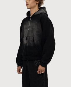 Custom Winter Acid Wash Flared Tracksuits Zip 480g Straight Leg Distress Embroidery Quick Dry Sweatsuit Hoodies <b>Sweatpants</b> <b>Sets</b> - Product Image 4