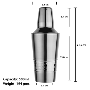 Shaker à cocktails en acier inoxydable martelé avec passoire et doseur/verre doseur 500 ml - Product Image 3