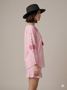 Vestido Mini de Algodón con Cuello Cuadrado, Manga Larga, Corte Recto, Diseño Sólido, Ropa Casual de Fiesta para Mujer con Detalle de Bordado - Product Image 2