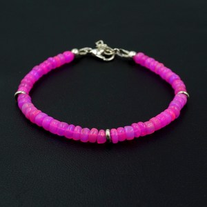 Natural Pink Opal Roundel Beads Bracelet, Ethiopian Multi <b>Fire</b> Gemstone Gift - Product Image 4