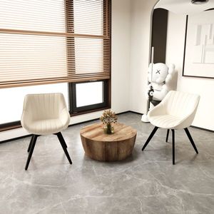 Tavolo da Caffè Medievale in MDF da 75 cm e Set di 2 Sedie da Pranzo in PU, Tavolo da Pranzo Integrato con Gambe in Metallo Nero per Soggiorno - Product Image 4
