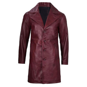 Men's Regular Burgundy Genuine Leather Waterproof Varsity Bomber Jacket Turn-<b>down</b> Collar Zipper Closure Front Outdoor Winter - Product Image 1