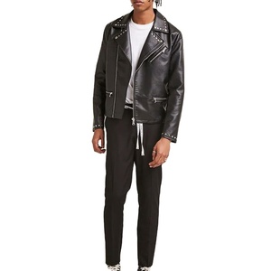 Veste de moto pour homme en cuir véritable noir imperméable et respirante, col rabattable, fermeture éclair, coupe classique, automne - Product Image 2