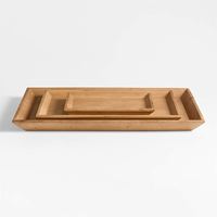 Plateau de service en bois minimaliste de luxe en gros pour hôtels, avec bord angulaire élégant et finition en bois naturel artisanal