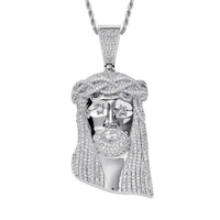 Collier Pendentif Personnalisé Hip Hop en Argent Sterling 925 Plaqué Or avec Diamants Moissanite et Motif Jésus pour Homme