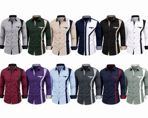 Camisa de Vestir para Hombre en Color Beige y Azul Marino con Bloques de Color, Manga Larga, Cuello Clásico, Estilo Casual Elegante, Tela Popelina, para Primavera - Product Image 6