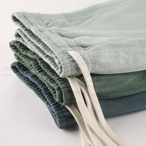 Pantalones Cortos Bermuda de Algodón de Color Sólido para Hombre, Cintura Elástica con Cordón, Estilo Casual, Tejido de Punto de Longitud Media - Product Image 3