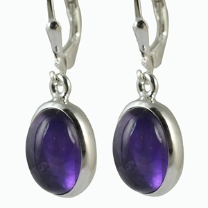 Amethyst Oval 925 Sterling <b>Silver</b> <b>Dangle</b> Drop handmade <b>Earrings</b>, Jewelry Anniversary Birthday Engagement - Product Image 1