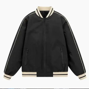 Men Faux <b>Leather</b> Bomber <b>Jacket</b> Stand Collar Zip Up Casual Fashion <b>Jacket</b> Smooth Finish <b>Long</b> Sleeve Outerwear Wholesale Clothing - Product Image 1