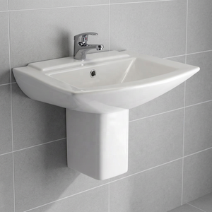 Lavabo de Cerámica Blanco Vistaar con Pedestal, Diseño Cuadrado para Exportación a Centros Comerciales y Villas - Product Image 1