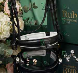 Brida para Caballo de Cuero Genuino Hecha a Mano Rub International - Incrustaciones de Cristal Brillante - Acolchado Anatómico Suave para Equitación - Product Image 4